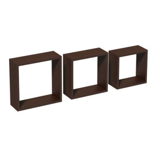 3 db négyzet alakú fali polc wenge színben