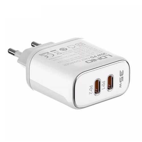 LDNIO A2528M Napájacia nabíjačka s konektorom 2xUSB-C a káblom Type-C - Lightning 35W biela