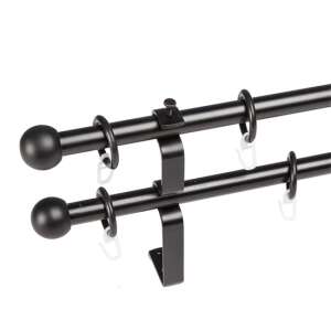 Fekete fém dupla karnis, gömbös végekkel, 160 cm - JKH
