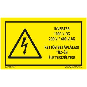 Inverter 1000 V DC Műanyag tábla 320x500 mm 120454406 - Figyelmeztető matrica