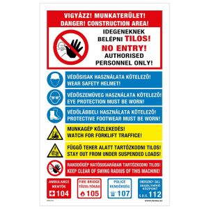 Vigyázz Munkaterület! Komplex tábla Alumínium tábla 100x160 mm 120454450 - Figyelmeztető matrica