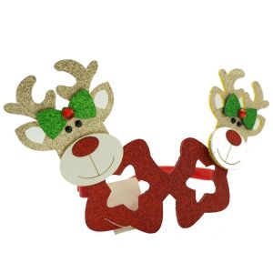 Flippy Karácsonyi Ünnepi Szemüveg, Csillag típusú rénszarvassal, piros, műanyag és poliészter