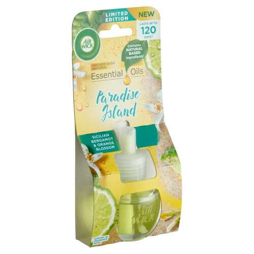 Air Wick Paradise Island Refill pentru Difuzor Electric de Aer, Ediție Limitată, infuzat cu uleiuri esențiale, parfum de Bergamotă Siciliana și Flori de Portocal, durează până la 120 de zile