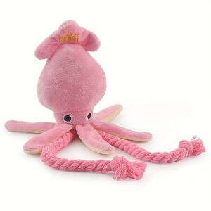 Rosa Tintenfisch Plüsch Hundespielzeug mit Seil, quietschendes Spielzeug für Hunde - Viehzucht