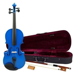 Set bestehend aus zwei Bögen und einer klassischen Violine, Größe 4/4, Holz, blau, Materialkoffer 120492772 - Musikinstrumente