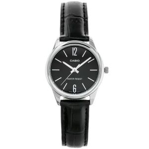 Casio női fekete bőr kvarc óra, elülső nézet - Casio