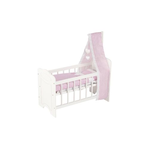 Goki hófehér fa babaágy ágyneművel és baldachinnal