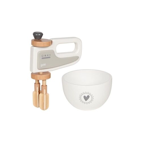 Goki 51502 fehér-szürke fa játék kézi mixer tállal