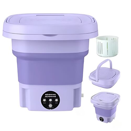 JOZY hordozható összecsukható mosógép, lila, centrifugálási funkcióval és tartozékokkal