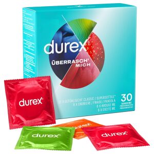 Durex Surprise Me óvszer csomag, 30 darabos válogatás: bordázott, pontozott, ízesített - Durex Óvszer
