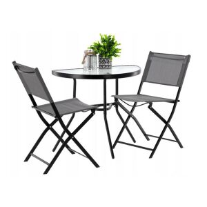 Set mobilier de grădină GardenLine - Masă de jumătate + 2 scaune pliabile - Gri - Seturi mobila gradina