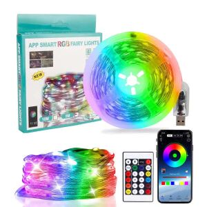 Okos RGB tündérfények távirányítóval és alkalmazás-kapcsolattal, tökéletes otthonának vagy kertjének díszítéséhez - Fényfüzér