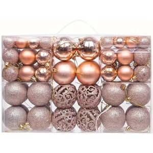 Iris rózsaszín arany karácsonyfadísz készlet, 100 darab átlátszó dobozban - Karácsonyfadísz