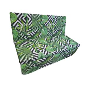 Fekete-fehér csíkos zöld leveles mintás hintaágy párna szett, 3 részes, 160 cm-es hintaágyhoz - Hintaágy kiegészítő