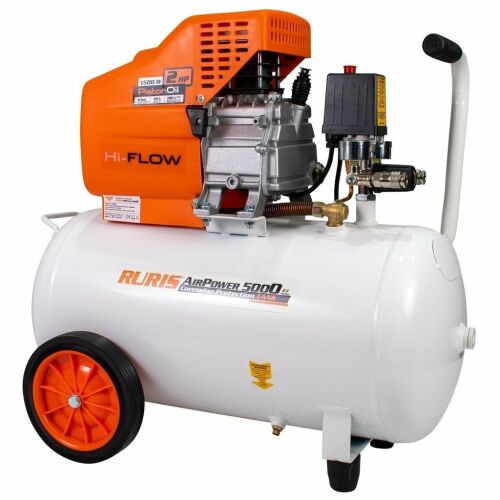 RURIS AirPower 5000 kompresszor, 1500W, 50L, 8 bar, 2 LE, Hi-Flow, dugattyús olaj, légkompresszor