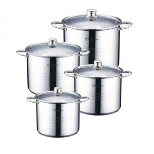 Bachmayer 4 részes rozsdamentes acél edénykészlet fedőkkel, 18-24-26-28cm/6,8-8,6-10,6-12,9L - Bachmayer