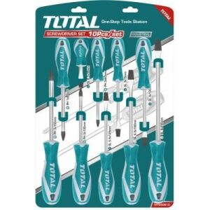 TOTAL 10 darabos csavarhúzó készlet, tartalmaz Phillips és lapos csavarhúzókat, ipari minőségű - DDT