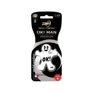 Real Fresh OK! Man Premium Gold Amber osviežovač vzduchu do auta, zábavný a štýlový dizajn s teplým jantárovým vôňou - Osviežovače vzduchu do auta
