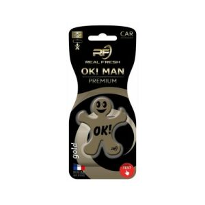 Real Fresh OK!MAN Premium Polymer Gold osviežovač vzduchu do auta, zlatá vôňa,  dizajn v tvare človeka - Osviežovače vzduchu do auta