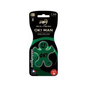 Real Fresh OK! Man Premium Oud&Pepper osviežovač vzduchu do auta, zelený dizajn perníkového muža - Osviežovače vzduchu do auta