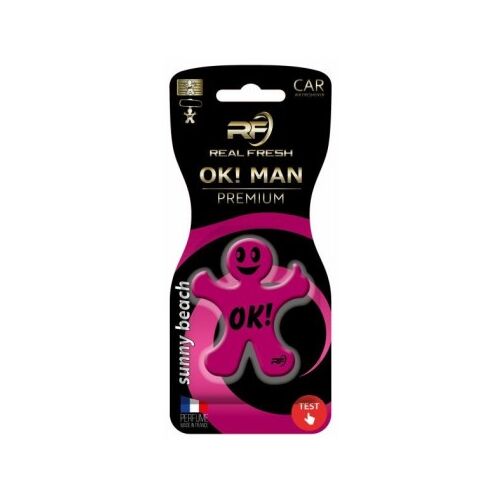Real Fresh OK!MAN Premium Polymer Sunny Beach autós légfrissítő, rózsaszín ember figura OK! felirattal - Autóillatosító
