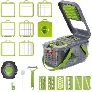 S DEPOT® 22 darabos többfunkciós reszelő gyümölcsökhöz és zöldségekhez rozsdamentes acél pengékkel, zöld