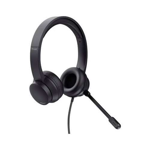 Trust HS-201 USB PC Headset, čierne over-ear slúchadlá s mikrofónom, pre počítač, notebook, online stretnutia, video konferencie