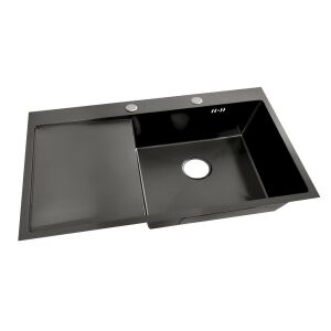 Chiuvetă Daisy din oțel inoxidabil cu scurgător, negru, 80x50x21 cm - Chiuvete de bucătărie