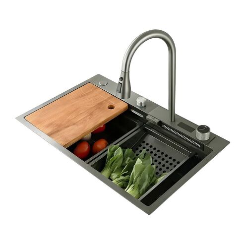 Rose rozsdamentes acél konyhai mosogató beépített vágódeszkával, szárítókosárral és csapteleppel