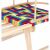 Close-up of the colorful woven seat of a wooden sled