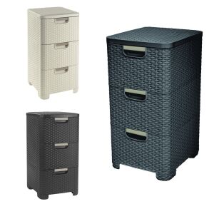 Curver Style Rattan Kommode mit 3 Schubladen, verschiedene Farben - Aufbewahrungsboxen und -körbe