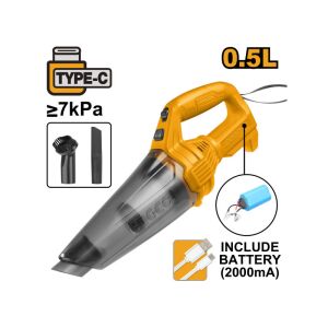 INGCO akkus kézi porszívó 0,5 literes kapacitással, 5V, 2,0Ah akkumulátorral és USB-C töltővel - INGCO