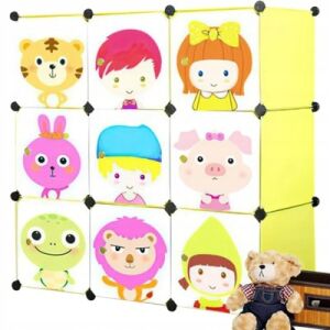 Dulap modular pentru copii cu 9 rafturi pentru haine și jucării, design colorat cu desene animate - Fodym