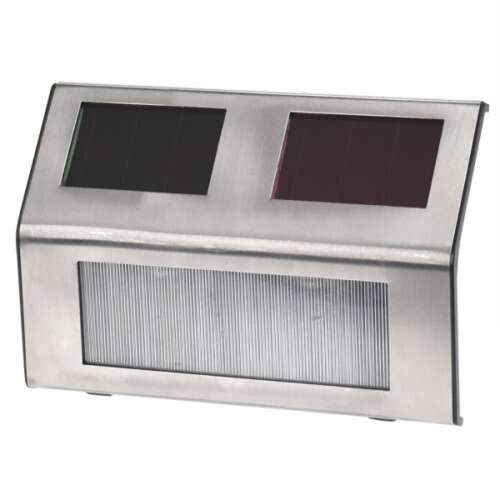 Silver solar powered LED step light for outdoor use
