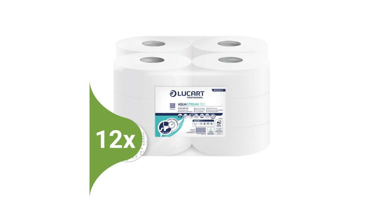 Lucart Aquastream vízben oldódó WC papír 19cm átm. - 2 rétegű, hófehér ...