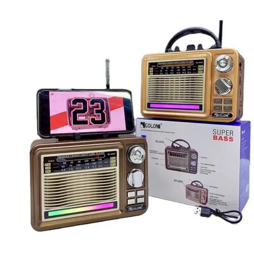 RX-308D Retro Hordozható Rádió Szuper Basszal, AM/FM/SW, USB/TF Kártya/Jack 3.5mm, Bluetooth, Újratölthető Akkumulátor, Fa Szövet Design, Okostelefon Tartó
