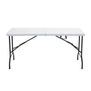 Biały składany stół z czarną metalową ramą, 180x70x74 cm - Stół ogrodowy