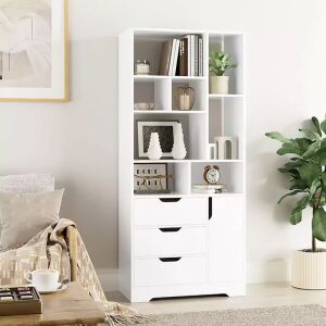 Fehér Fiókos szekrény polcokkal, 75x24x180 cm, tárolószekrény fiókokkal és polcokkal - BeComfort