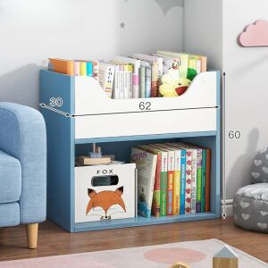 BeComfort bibliotecă pentru copii albastră cu 2 rafturi, 62x30x60cm, perfectă pentru depozitarea cărților și jucăriilor - Rafturi de depozitare și organizatori pentru jucarii