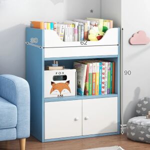 Kék és fehér gyerek könyvespolc 3 polccal és 2 ajtóval, BeComfort GB01-4 - BeComfort