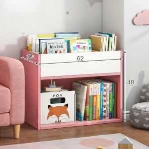 BeComfort GB02-1 gyerek könyvespolc 2 polccal, tároló dobozzal és könyvekkel, rózsaszín - BeComfort