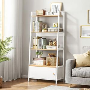 Fehér könyvespolc 4 polccal és egy fiókkal, 40x30x150cm, PS05-01 - BeComfort