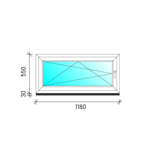 Műszaki rajz egy 120x60 cm-es bukó-nyíló ablakról méretekkel - Ablak