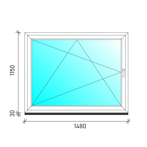 Műszaki rajz egy 150x120 cm-es bukó-nyíló ablakról, méretekkel. - Ablak