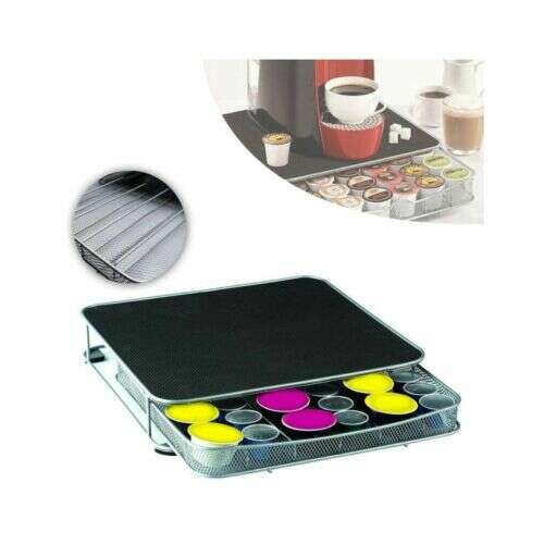 Coffee capsule holder with stand, holds up to 60 capsules, fits under most coffee machines, non-slip top and bottom