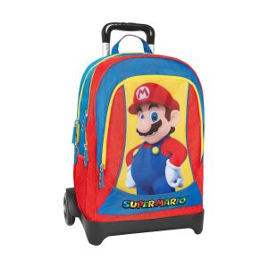 Super Mario Rollrucksack, roter und blauer Schulranzen mit Rädern - Nonbrand Schultaschen, Ranzen