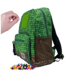 Pixie Crew Explorer Vorschulrucksack mit grünem Pixel-Design, seitlichem Netzfach und Silikon-Panel zum Befestigen von Pixel-Elementen - Rucksäcke & Taschen für Kindergarten