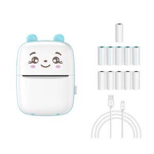Set Mini imprimanta termica si 10 role hartie 57x25mm, Bluetooth, compatibil iOS/Android, imprimare APP, 1000 mAh, Albastru ABYZ™ 120721601 - Imprimante etichete
