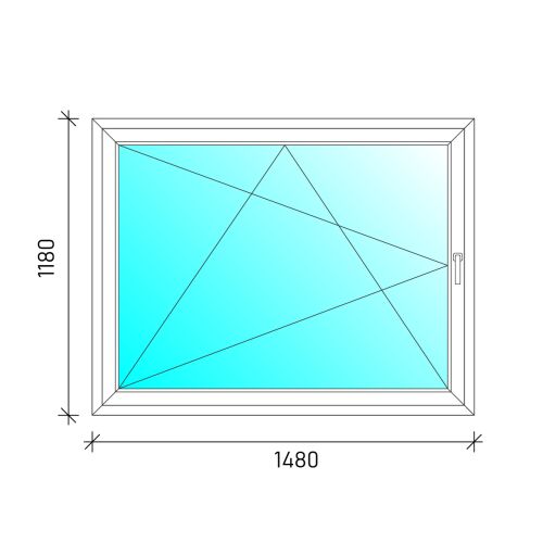 Műszaki rajz 150x120 cm-es fehér bukó-nyíló műanyag ablakról méretekkel - Ablak