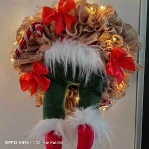 Karácsonyi kopogtató - ajtódísz - kézműves - szalma alapon